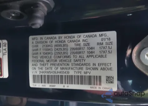 2018 Honda Cr-V Lx z USA, uszkodzony, nr VIN 2HKRW5H39JH405439